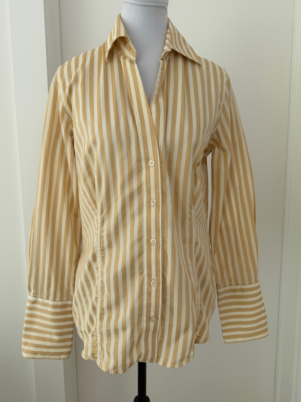BEN SHERMAN Striped Button Front Long Sleeve Shirt 100% Cotton Tailored Preppy
